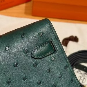 Hermes Kelly Classique To Go Wallet Handmade In KK Ostrich Leather Gold Hardware Z6 Malachite - Image 10