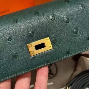 Hermes Kelly Classique To Go Wallet Handmade In KK Ostrich Leather Gold Hardware Z6 Malachite - Image 9