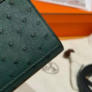 Hermes Kelly Classique To Go Wallet Handmade In KK Ostrich Leather Gold Hardware Z6 Malachite - Image 7