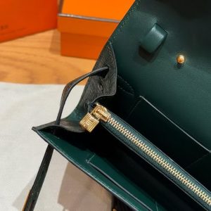 Hermes Kelly Classique To Go Wallet Handmade In KK Ostrich Leather Gold Hardware Z6 Malachite - Image 6