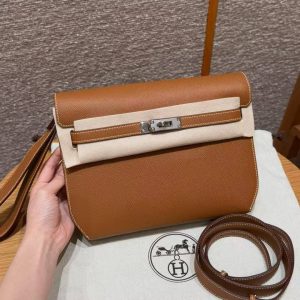 Hermes Kelly Depeches 25 Pouch Handmade In Epsom Calfskin Leather Silver Hardware 37 Gold