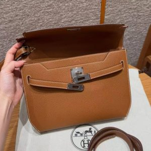 Hermes Kelly Depeches 25 Pouch Handmade In Epsom Calfskin Leather Silver Hardware 37 Gold - Image 12
