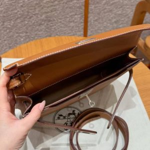 Hermes Kelly Depeches 25 Pouch Handmade In Epsom Calfskin Leather Silver Hardware 37 Gold - Image 11