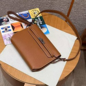 Hermes Kelly Depeches 25 Pouch Handmade In Epsom Calfskin Leather Silver Hardware 37 Gold - Image 10