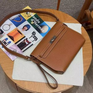 Hermes Kelly Depeches 25 Pouch Handmade In Epsom Calfskin Leather Silver Hardware 37 Gold - Image 9