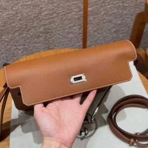 Hermes Kelly Depeches 25 Pouch Handmade In Epsom Calfskin Leather Silver Hardware 37 Gold - Image 8