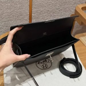 Hermes Kelly Depeches 25 Pouch Handmade In Epsom Calfskin Leather Silver Hardware 89 Noir - Image 16