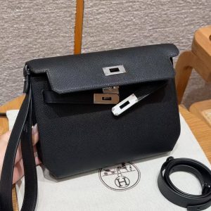 Hermes Kelly Depeches 25 Pouch Handmade In Epsom Calfskin Leather Silver Hardware 89 Noir - Image 13