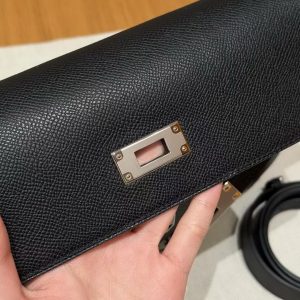Hermes Kelly Depeches 25 Pouch Handmade In Epsom Calfskin Leather Silver Hardware 89 Noir - Image 11