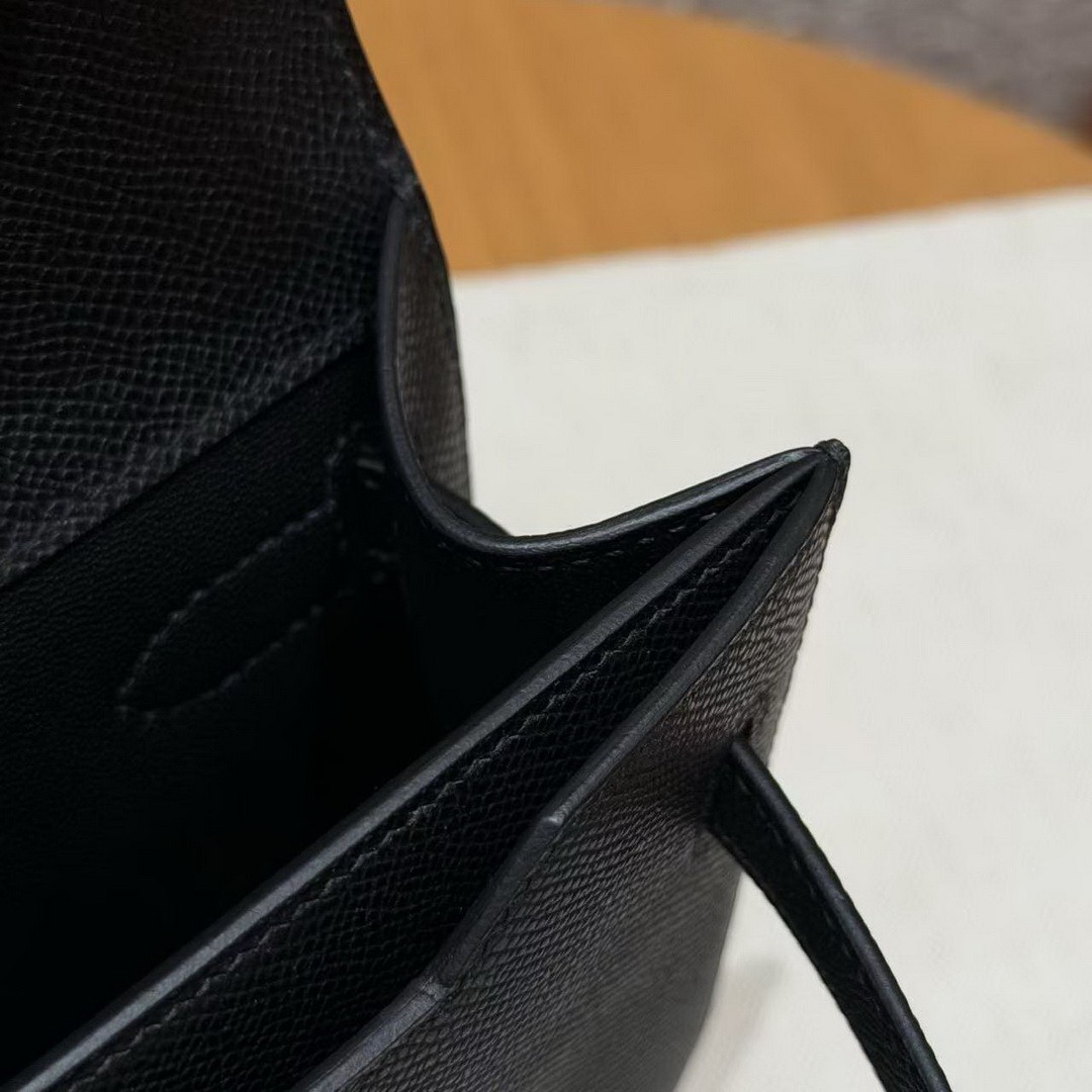 Hermes Kelly Depeches 25 Pouch Handmade In Epsom Calfskin Leather Silver Hardware 89 Noir - Image 10