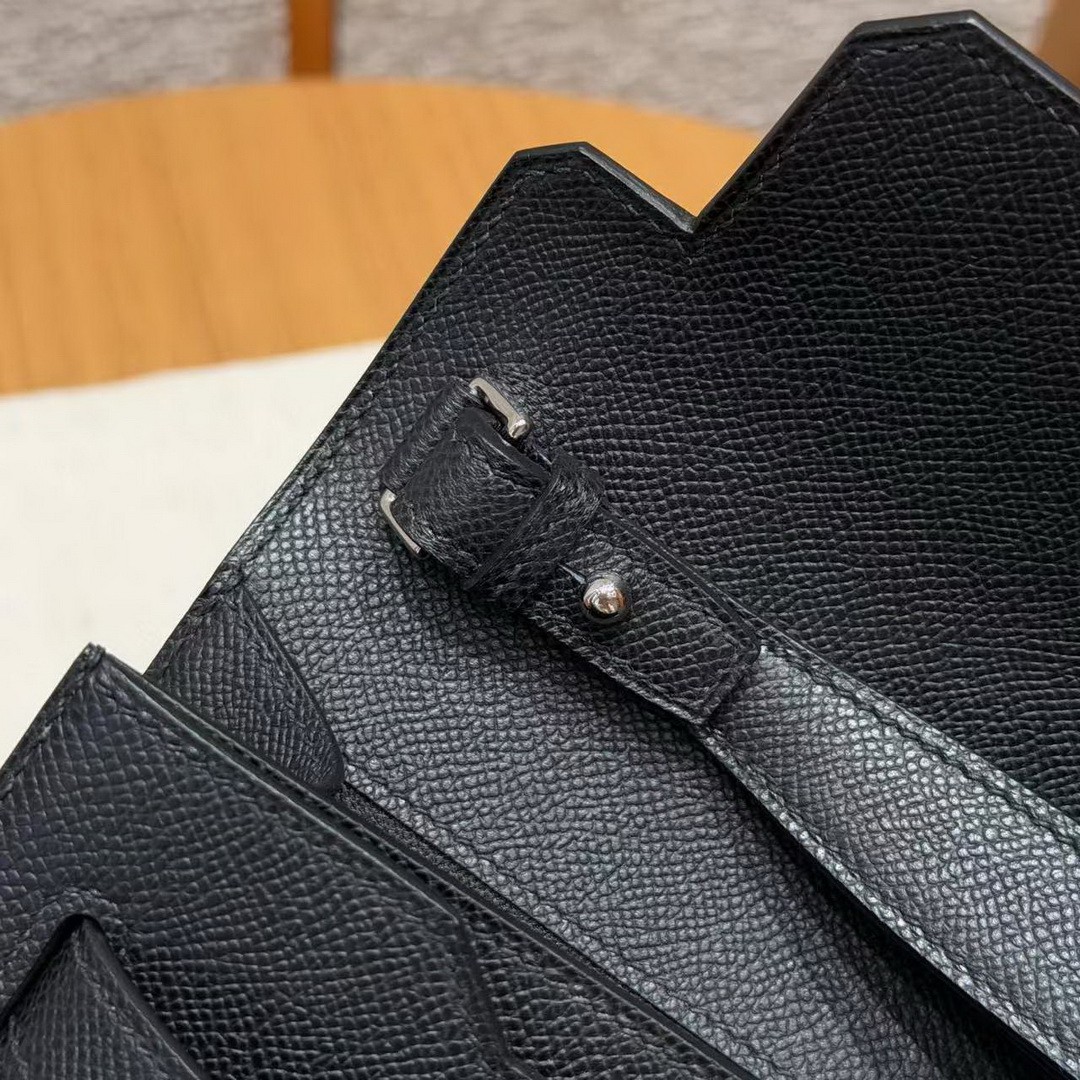 Hermes Kelly Depeches 25 Pouch Handmade In Epsom Calfskin Leather Silver Hardware 89 Noir - Image 8