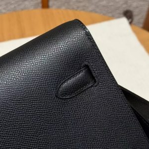 Hermes Kelly Depeches 25 Pouch Handmade In Epsom Calfskin Leather Silver Hardware 89 Noir - Image 6