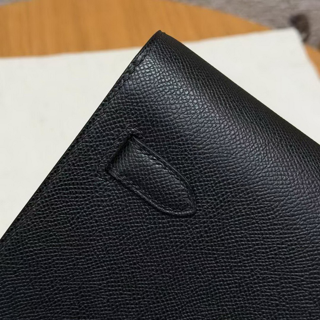 Hermes Kelly Depeches 25 Pouch Handmade In Epsom Calfskin Leather Silver Hardware 89 Noir - Image 5