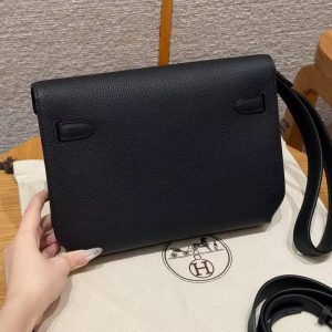 Hermes Kelly Depeches 25 Pouch Handmade In Togo Calfskin Leather Black Hardware 89 Noir - Image 2