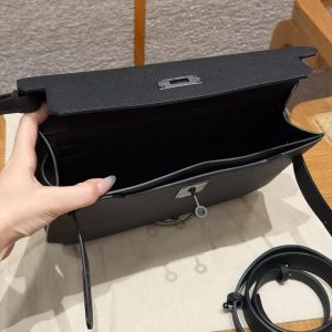 Hermes Kelly Depeches 25 Pouch Handmade In Togo Calfskin Leather Black Hardware 89 Noir - Image 16