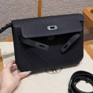 Hermes Kelly Depeches 25 Pouch Handmade In Togo Calfskin Leather Black Hardware 89 Noir - Image 12
