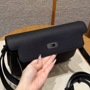 Hermes Kelly Depeches 25 Pouch Handmade In Togo Calfskin Leather Black Hardware 89 Noir - Image 10