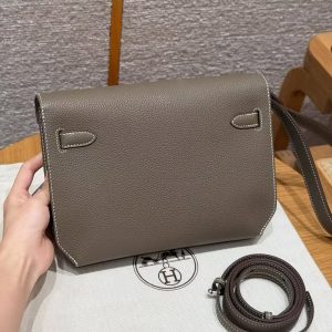 Hermes Kelly Depeches 25 Pouch Handmade In Togo Calfskin Leather Silver Hardware 18 Etoupe - Image 2