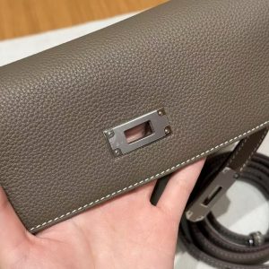 Hermes Kelly Depeches 25 Pouch Handmade In Togo Calfskin Leather Silver Hardware 18 Etoupe - Image 9