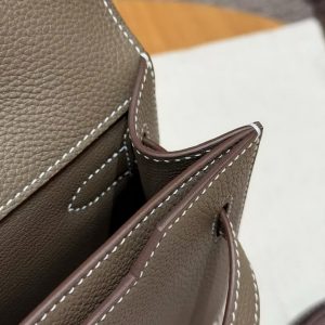 Hermes Kelly Depeches 25 Pouch Handmade In Togo Calfskin Leather Silver Hardware 18 Etoupe - Image 8