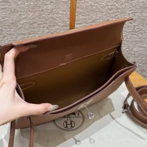 Hermes Kelly Depeches 25 Pouch Handmade In Togo Calfskin Leather Silver Hardware 37 Gold - Image 15