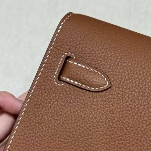Hermes Kelly Depeches 25 Pouch Handmade In Togo Calfskin Leather Silver Hardware 37 Gold - Image 8