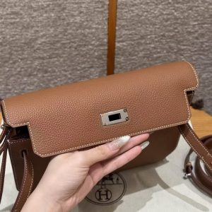 Hermes Kelly Depeches 25 Pouch Handmade In Togo Calfskin Leather Silver Hardware 37 Gold - Image 5