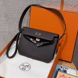 Hermes Kelly Depeches 25 Pouch Handmade In Togo Calfskin Leather Silver Hardware 46 Ebene - Image 12