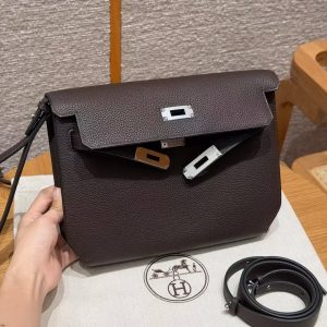 Hermes Kelly Depeches 25 Pouch Handmade In Togo Calfskin Leather Silver Hardware 46 Ebene - Image 11
