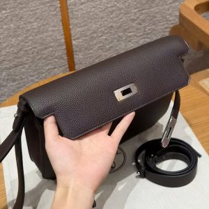 Hermes Kelly Depeches 25 Pouch Handmade In Togo Calfskin Leather Silver Hardware 46 Ebene - Image 9