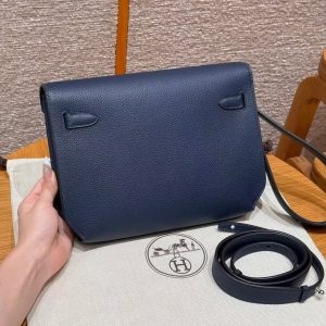 Alternative view of Hermes Kelly Depeches 25 Pouch Handmade In Togo Calfskin Leather Silver Hardware 73 Blue Saphir