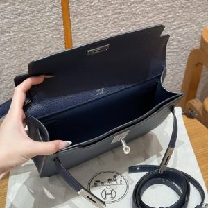 Hermes Kelly Depeches 25 Pouch Handmade In Togo Calfskin Leather Silver Hardware 73 Blue Saphir - Image 18