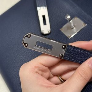 Hermes Kelly Depeches 25 Pouch Handmade In Togo Calfskin Leather Silver Hardware 73 Blue Saphir - Image 16