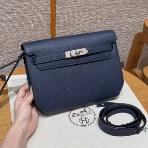 Hermes Kelly Depeches 25 Pouch Handmade In Togo Calfskin Leather Silver Hardware 73 Blue Saphir - Image 14