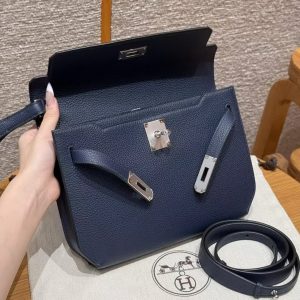 Hermes Kelly Depeches 25 Pouch Handmade In Togo Calfskin Leather Silver Hardware 73 Blue Saphir - Image 12