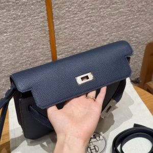 Hermes Kelly Depeches 25 Pouch Handmade In Togo Calfskin Leather Silver Hardware 73 Blue Saphir - Image 11