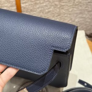 Hermes Kelly Depeches 25 Pouch Handmade In Togo Calfskin Leather Silver Hardware 73 Blue Saphir - Image 9