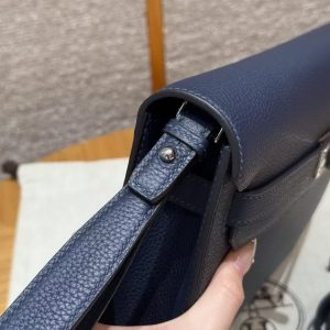 Hermes Kelly Depeches 25 Pouch Handmade In Togo Calfskin Leather Silver Hardware 73 Blue Saphir - Image 5