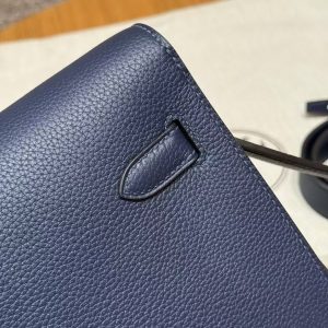 Hermes Kelly Depeches 25 Pouch Handmade In Togo Calfskin Leather Silver Hardware 73 Blue Saphir - Image 3