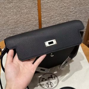 Hermes Kelly Depeches 25 Pouch Handmade In Togo Calfskin Leather Silver Hardware 89 Noir - Image 18