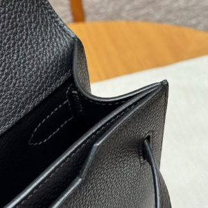 Hermes Kelly Depeches 25 Pouch Handmade In Togo Calfskin Leather Silver Hardware 89 Noir - Image 12