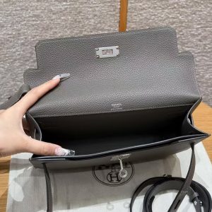 Hermes Kelly Depeches 25 Pouch Handmade In Togo Calfskin Leather Silver Hardware 8F Gris Etain - Image 10