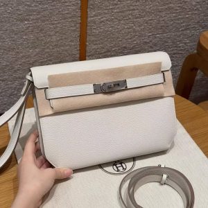 Hermes Kelly Depeches 25 Pouch Handmade In Togo Calfskin Leather Silver Hardware M4 Girs Pale