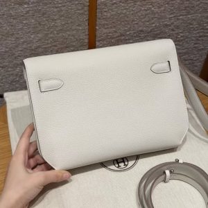 Hermes Kelly Depeches 25 Pouch Handmade In Togo Calfskin Leather Silver Hardware M4 Girs Pale - Image 20