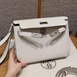 Hermes Kelly Depeches 25 Pouch Handmade In Togo Calfskin Leather Silver Hardware M4 Girs Pale - Image 13