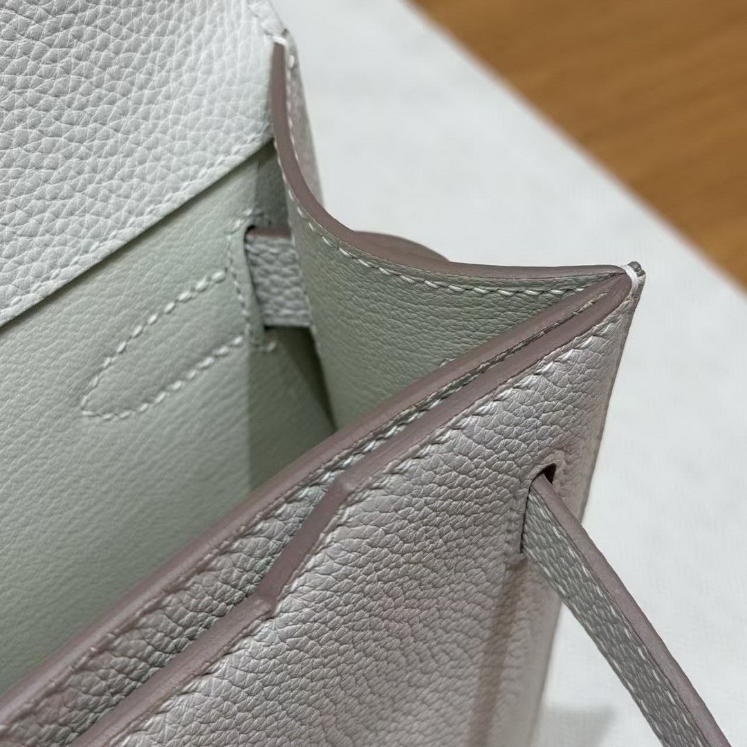 Hermes Kelly Depeches 25 Pouch Handmade In Togo Calfskin Leather Silver Hardware M4 Girs Pale - Image 10