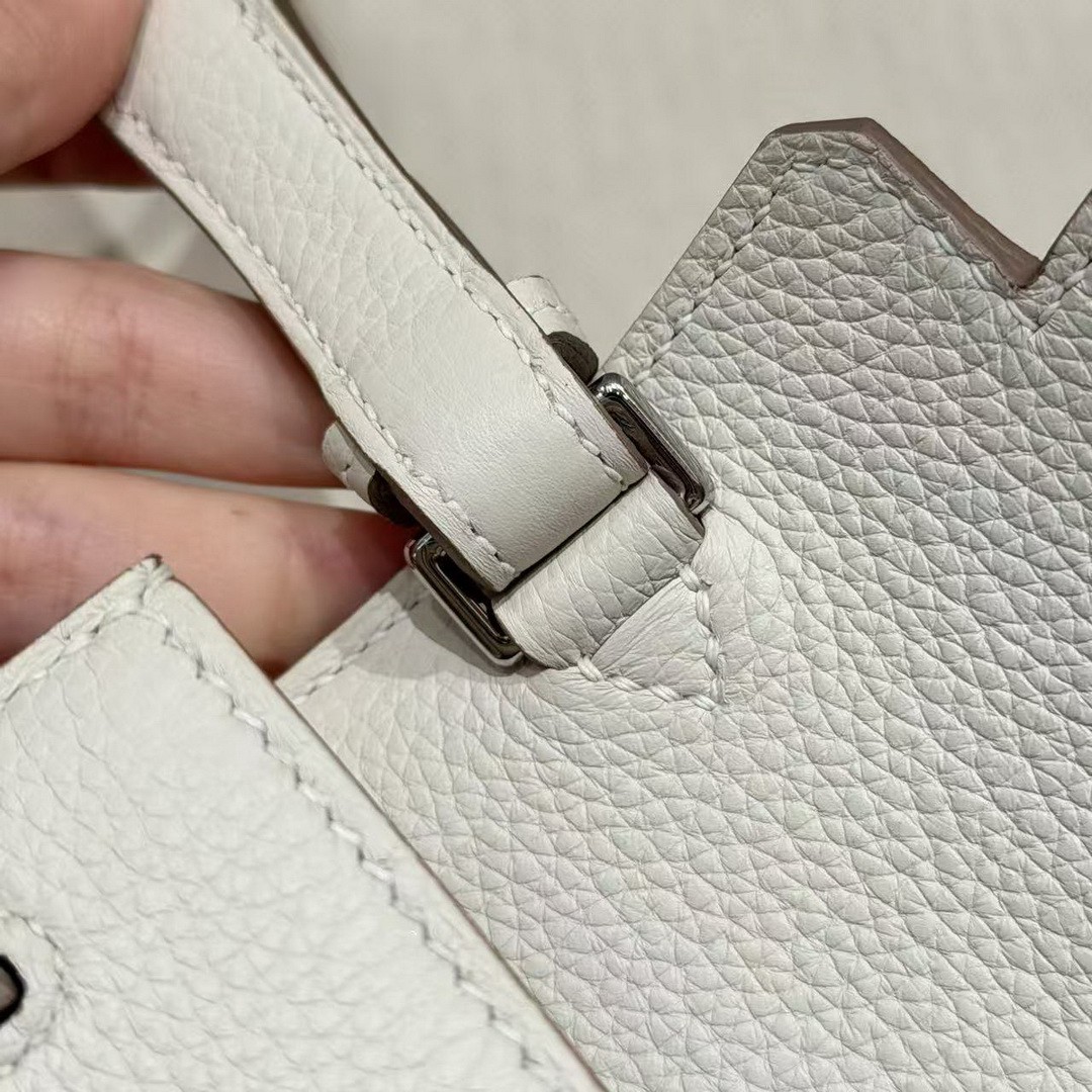Hermes Kelly Depeches 25 Pouch Handmade In Togo Calfskin Leather Silver Hardware M4 Girs Pale - Image 7