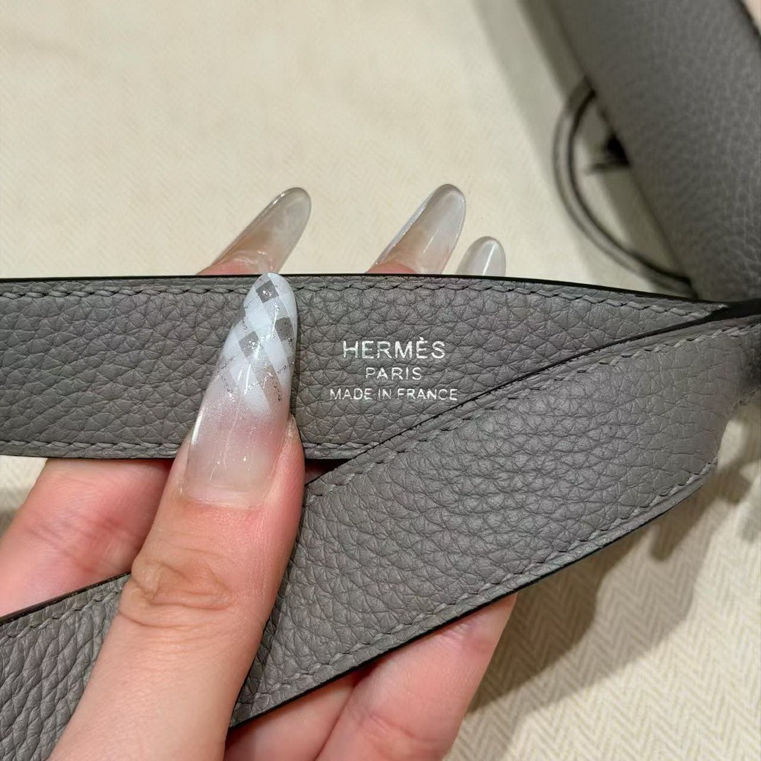 Hermes Kelly Depeches 25 Pouch Handmade In Togo Calfskin Leather Silver Hardware M8 Gris Asphalted - Image 7