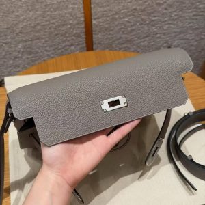 Hermes Kelly Depeches 25 Pouch Handmade In Togo Calfskin Leather Silver Hardware M8 Gris Asphalted - Image 6