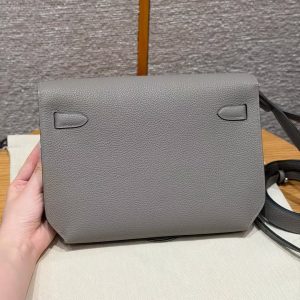 Hermes Kelly Depeches 25 Pouch Handmade In Togo Calfskin Leather Silver Hardware M8 Gris Asphalted - Image 3